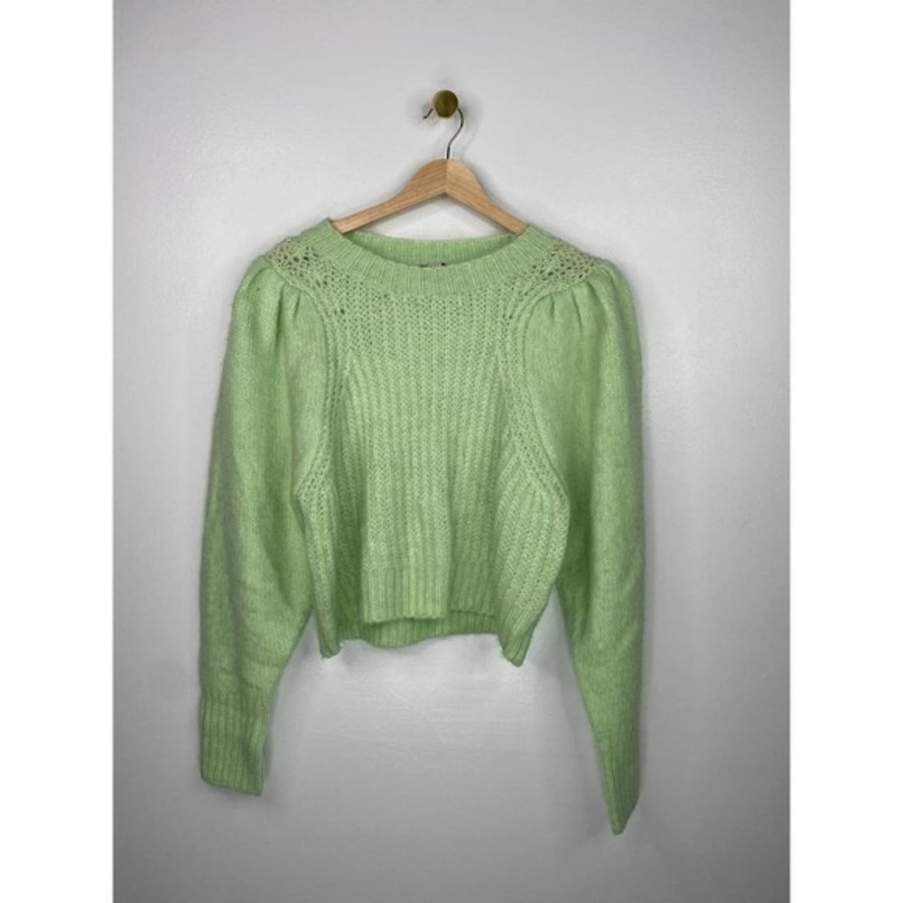 Topshop Pleated Sleeve Crew Neck Women's Sweater Pastel Green Size: Medium NWOT - Picture 2 of 6